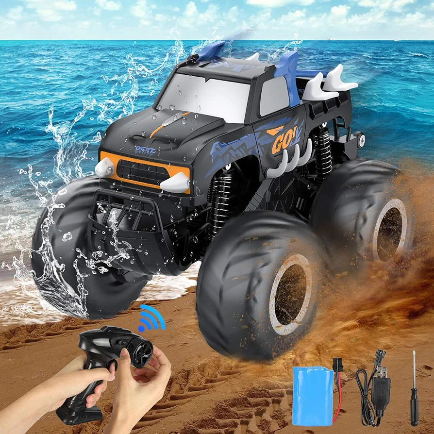 undreem for Remote Control Monster Truck: 1:16 Scale All Terrain Waterproof Amphibious Rc Car for Kids - 2.4GHz 4WD Off-Rock Toy Rc Truck for Gifts Presents Boys Girls Ages 6+