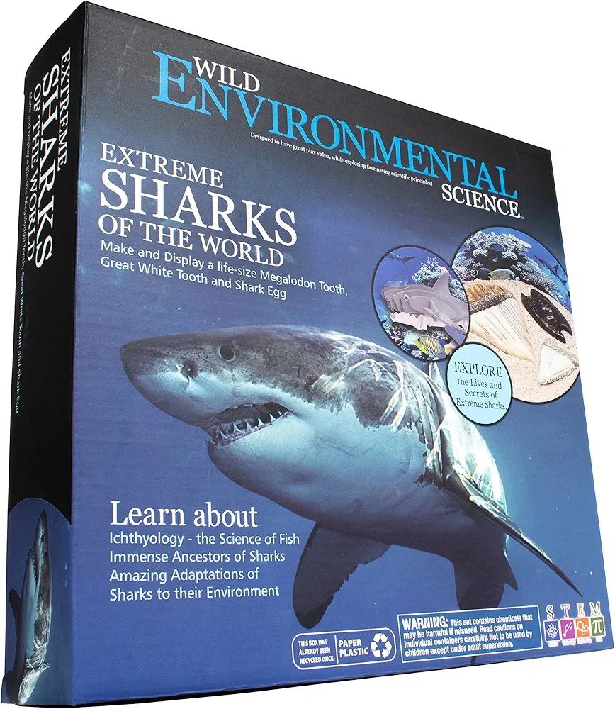 WILD ENVIRONMENTAL SCIENCE Extreme Sharks of the World - Science Craft Kit - Make Models, Dioramas and Study the Most Extreme Animals - For Ages 6+