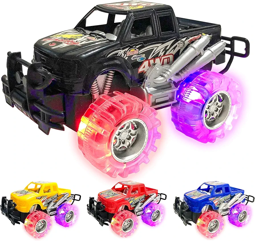 ArtCreativity Light Up Monster Trucks for Boys and Girls, 4-Pack Toy Truck Set, Monster Trucks for Boys 3 4 5 6 7 8 Years Old, Toddler Monster Truck Toys, Light Up Trucks