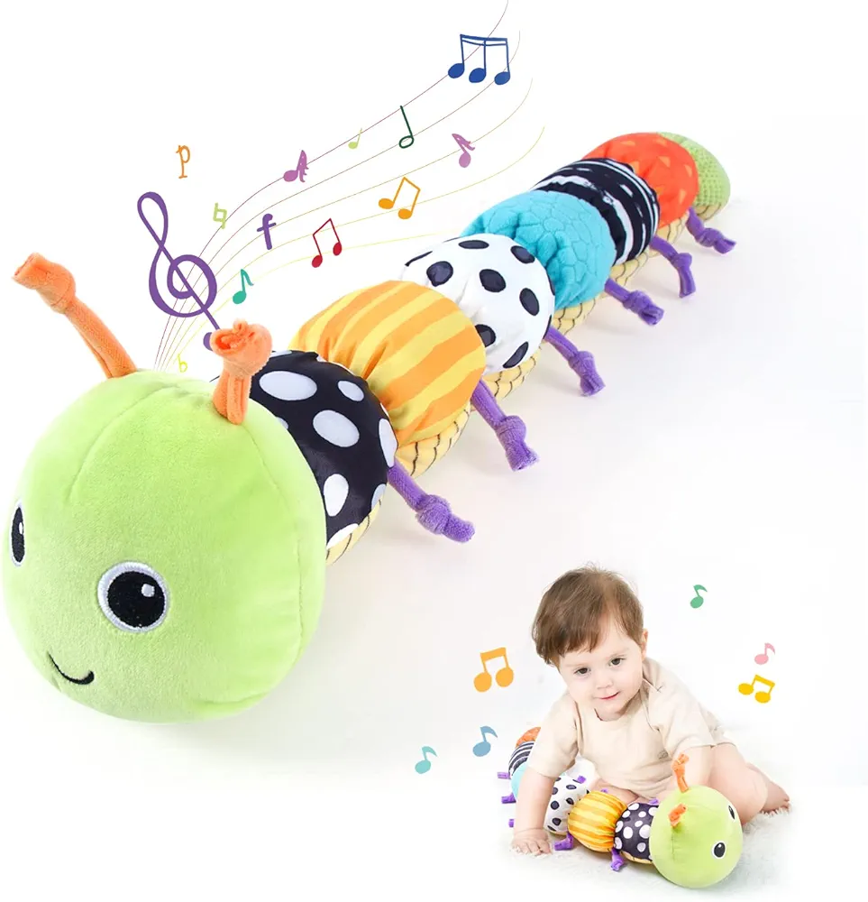 Baby Toys 6 to 12 Months, Musical Caterpillar Infant Toys, Infant Toys Stuffed Animal Toys with Ruler Design and Ring Bell, Crinkle, Rattle, Tummy time Toys for Newborn Boys Girls 0 3 6 9 12 Months