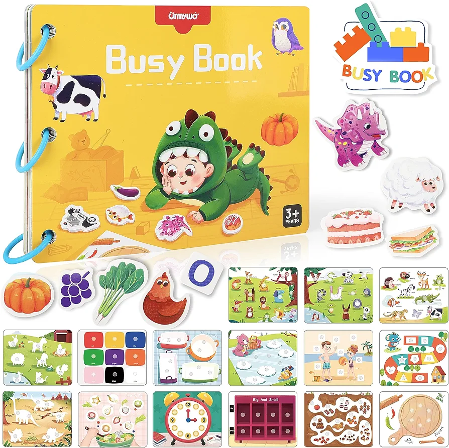 Montessori Busy Book for Toddlers Toys Age 1-2 2-4, Busy Board Preschool Learning Activities Resources 12 Themes Educational Toys with Alphabet Activity Book Gift Toys for 1 2 3 4 Year Old Boys Girls