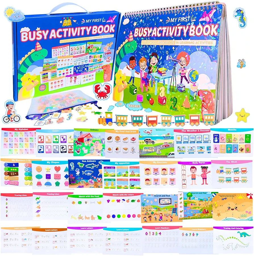 Montessori Busy Book for Toddlers Ages 3+ - Preschool Learning Activities Newest 28 Themes Sensory Travel Toys Educational Workbook Autism Materials