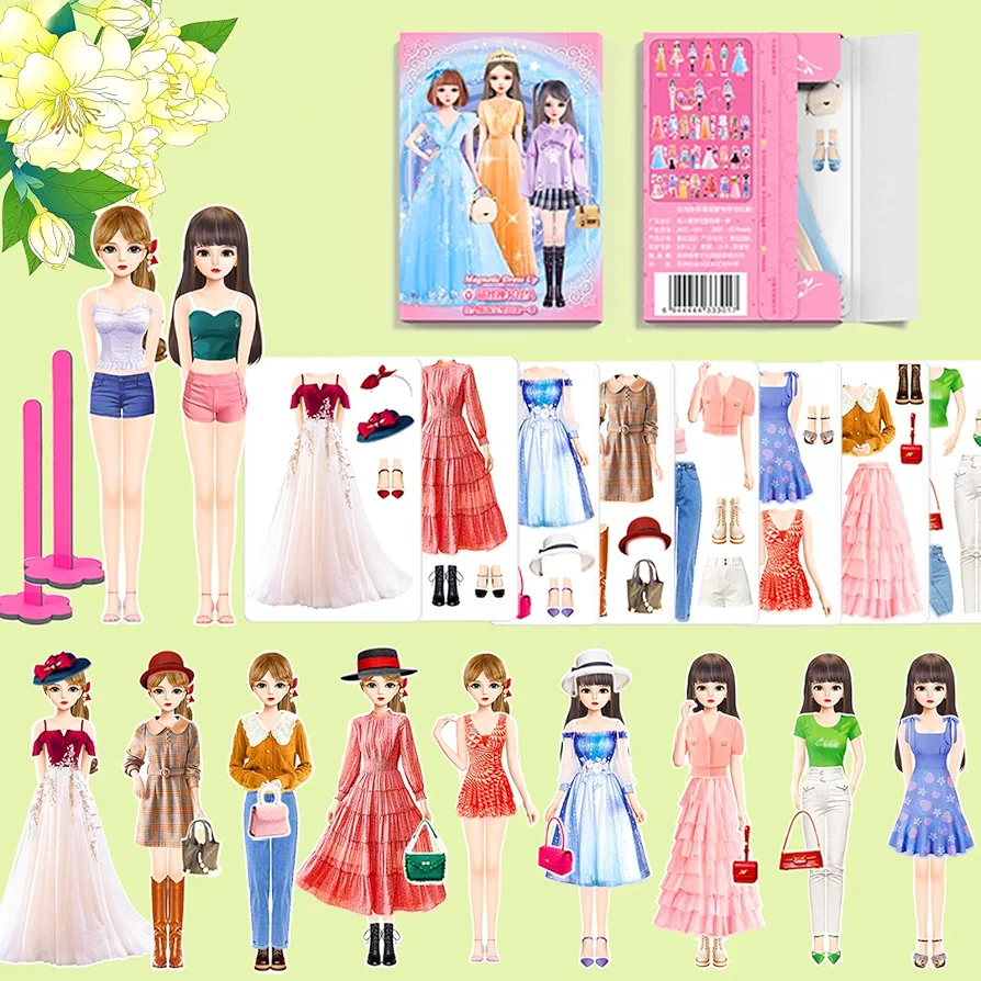 Magnetic Dress Up Dolls, Magnetic Doll Dress Up Kits Magnetic Paper Dolls Pretend Play Set for Girls Ages 4 Years and Up Kids Travel Activities Road Trip Car Ride Interactive Learning Imagine Gift