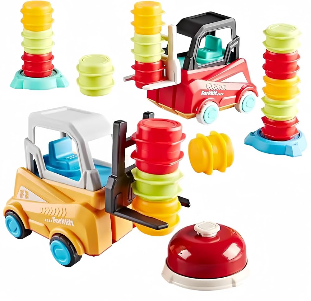 Forklift Transport Game, Forklift Frenzy Game, 2-Player stack & Matching Skill Forklift Toys, Construction Car Toy Stacking Game for Kids Boys Girls 8 Years and above