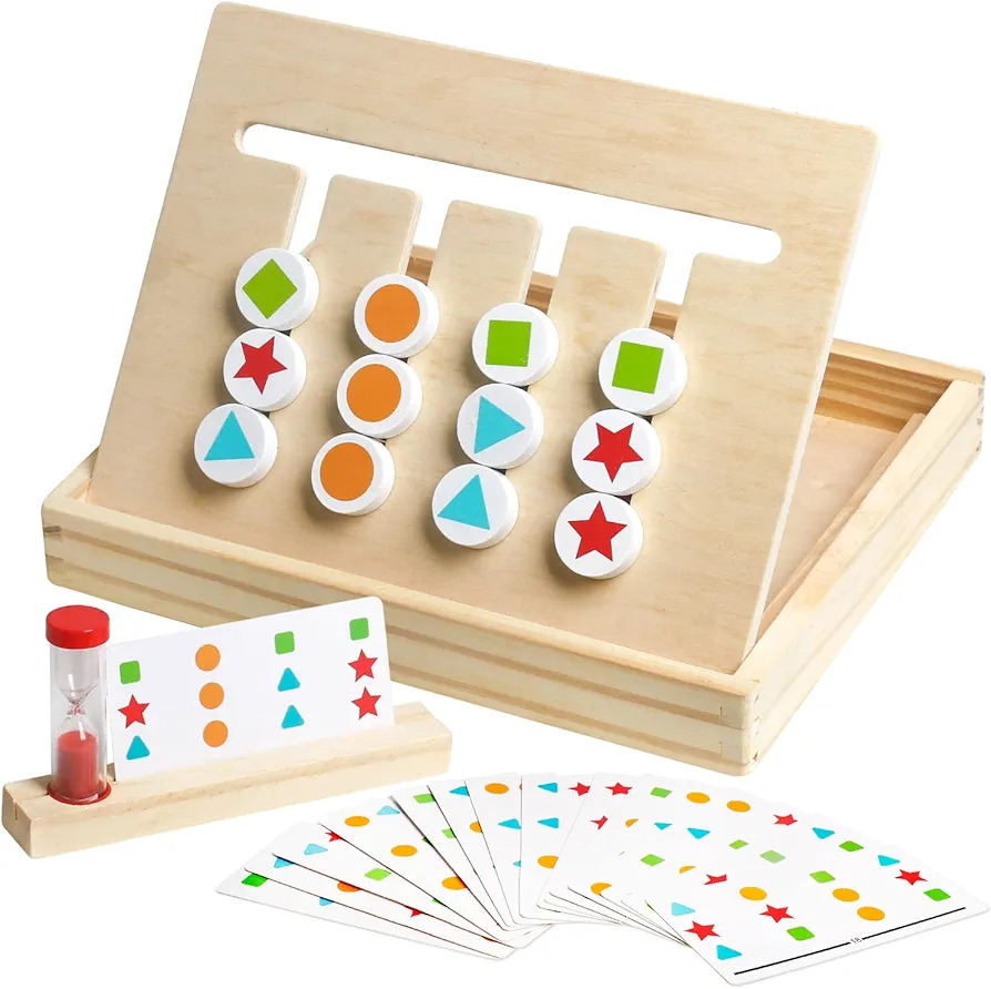 Montessori Preschool Learning Toys Slide Puzzle Board Color Shape Sorting Matching Logic Game Wooden Education Family Travel Toys for Kids Boys Girls Age 3 4 5 6 Years Old