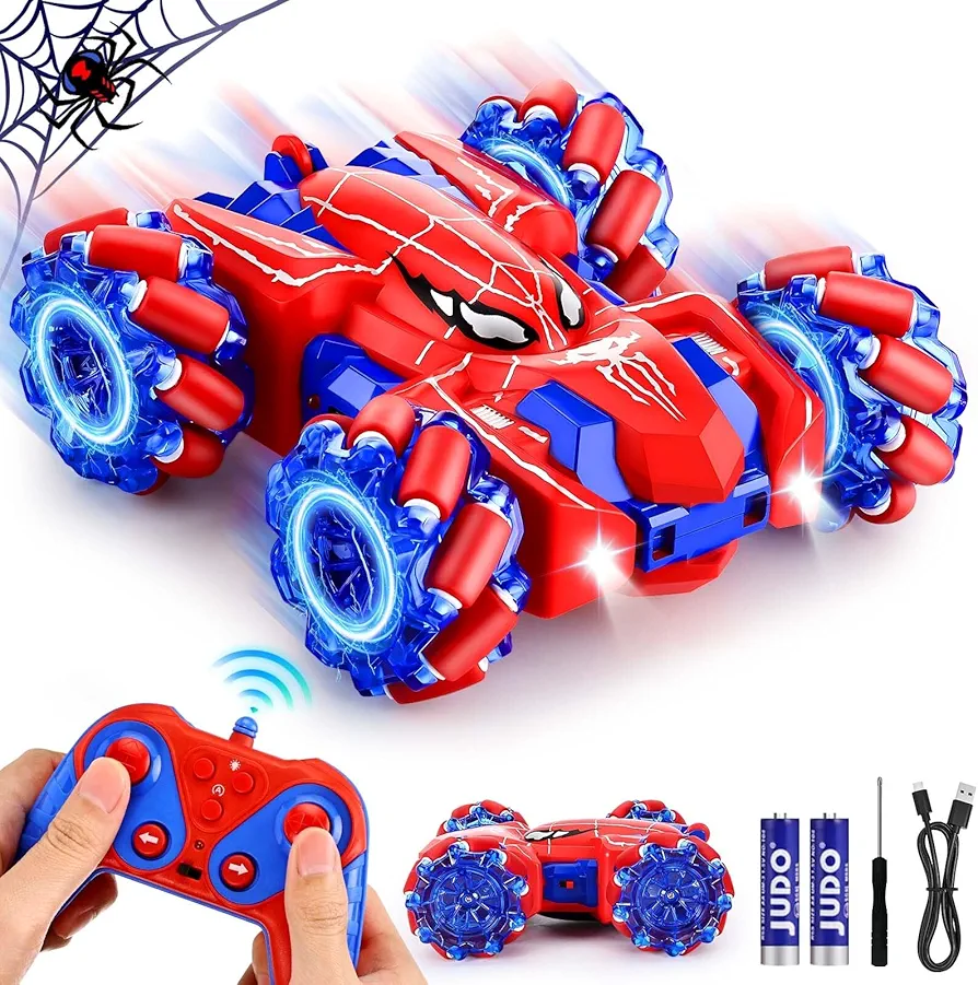 Spider Remote Control Car for Boys 8-12, 2.4Ghz RC Cars with HeadLight Double Sided Off-Road 360° Rotating RC Drift Car, Rechargeable Stunt Car Spider Toys for Kids 4-6 5-7 8-12 Birthday Gifts