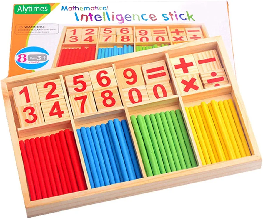 Counting Stick Calculation Math Educational Toy, Wooden Number Cards and Counting Rods Box