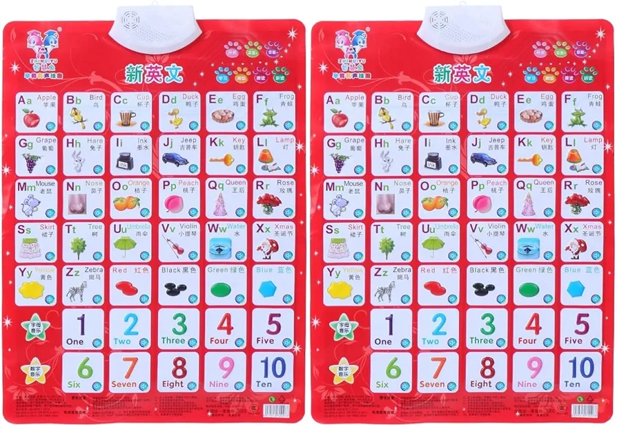 ibasenice 2pcs Letter Batteries Interactive Numbers Children Charts Hanging Chart,Talking & Talking Word Kindergarten ABCs Phonetic No Kids Sound Math Sticker Boys Learning Toys Posters