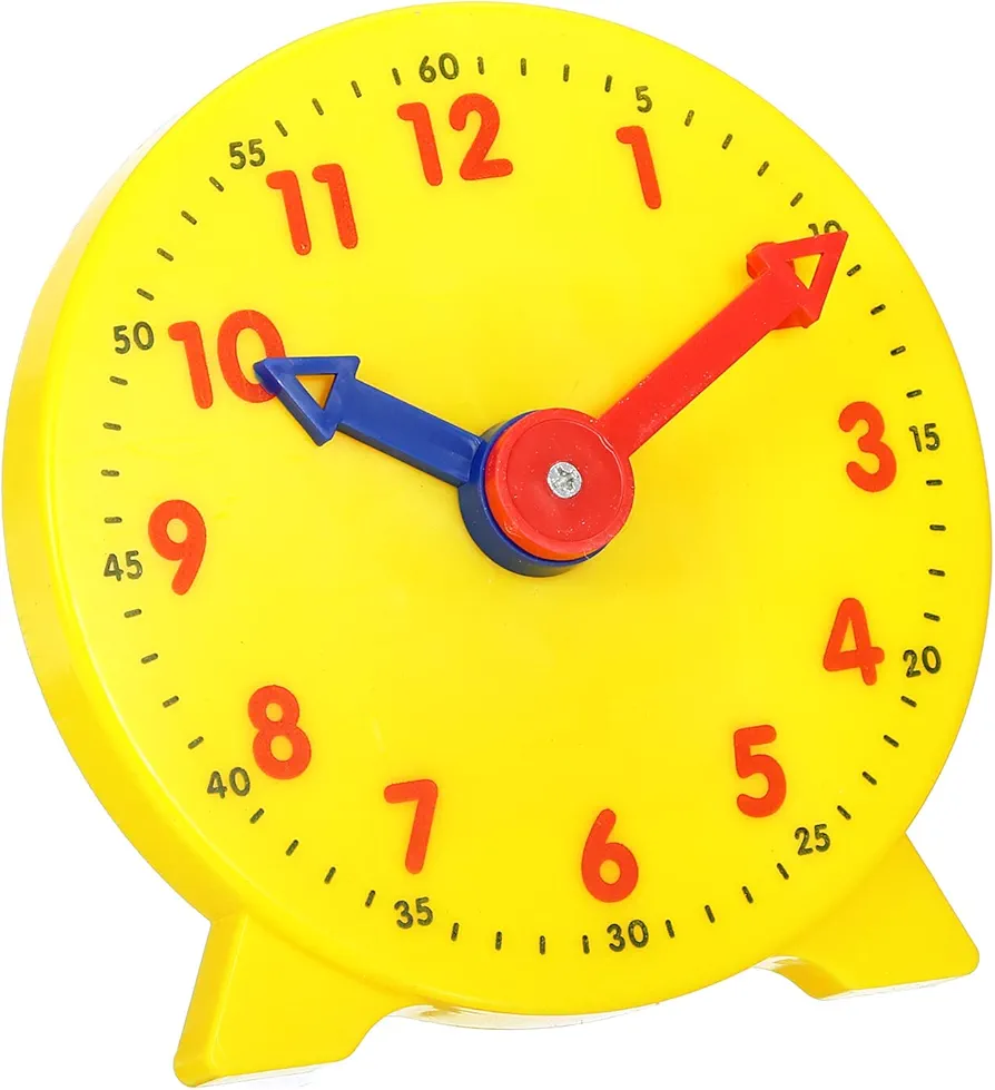 PATIKIL 4 inch Teaching Clock, Learn Clock Learning Tell Time Analog Clock Demonstration Clock 12 Hour 2 Pointers for Classroom Teacher, Yellow