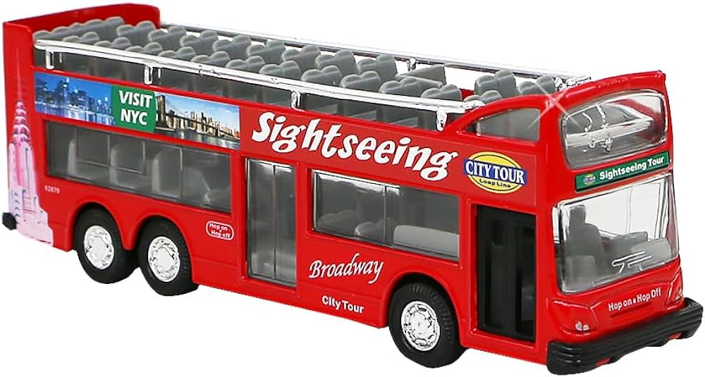 NYC Sightseeing Tour Bus, New York City Double Decker, Diecast Toy Double Decker Tourist Open Top Pull Back Model Vehicle Souvenir Gift (NYC Tour)