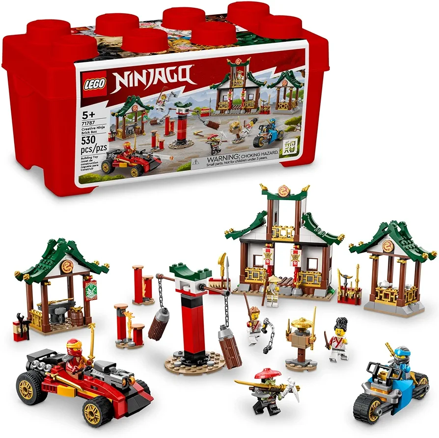 Lego NINJAGO Creative Ninja Brick Box 71787, Toy Storage, Bricks to Build Dojo, Ninja Car, Motorbike, 6 Minifigures & More, Toys for Kids 5 Plus