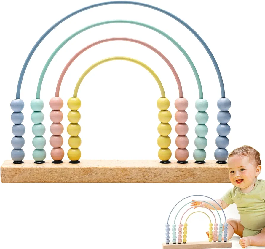 bopoobo Wooden Rainbow Abacus for Toddlers,Teaches Early Math Skills and Counting,Wooden Education Montessori Toys Learning Game for Kids