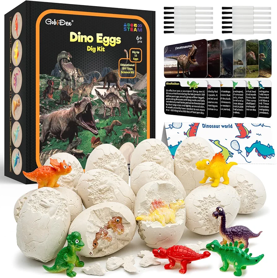 Dinosaur Eggs Excavation Dig Kit for Kids 5-7,12 Surprise Dinasaurs Toys for Easter Day,Fossil Archaeology Educational Science STEM Toys Party Gifts for Boys and Girls 6-8