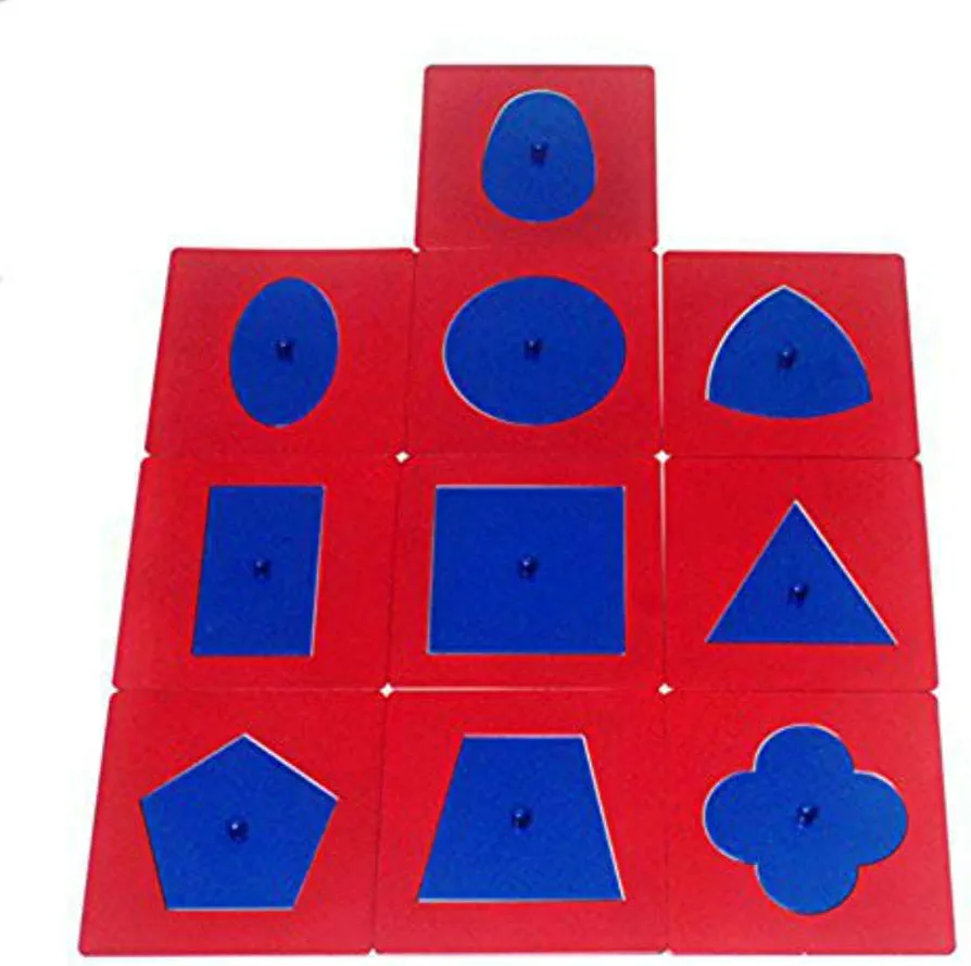 Montessori Professional Quality Metal Insets Set/10 Baby Early Childhood Education Preschool Geometrical Shapes Learning Toys Blue