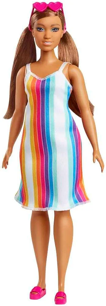 Barbie Loves the Ocean Doll with Brown Hair Wearing Colorful Dress & Accessories, Fashion Doll & Clothes Made from Recycled Plastics