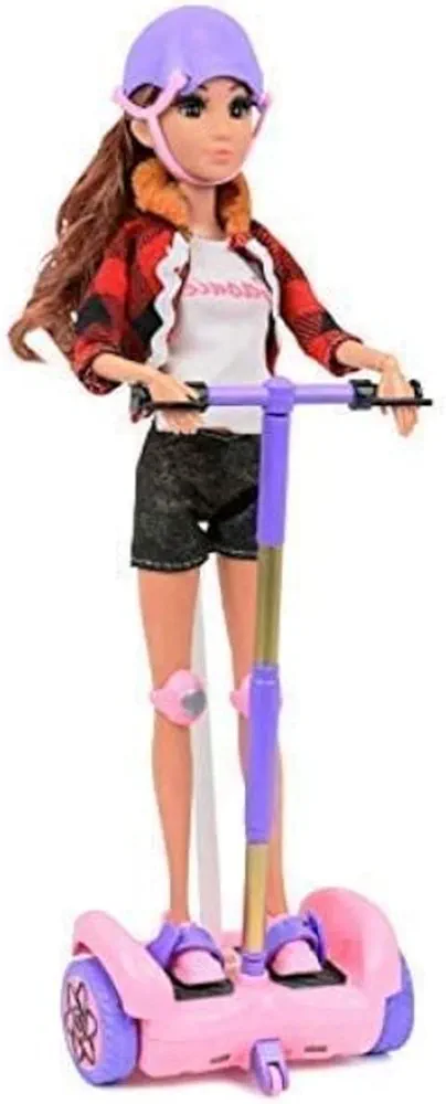 Click N' Play Scooter Set for 12" Dolls, Remote Control Pink Hoverboard with Helmet & Kneepad Accessories, Compatable with Barbies and Ken Dolls, Gifts for Girls Ages 3+, Girl Toys