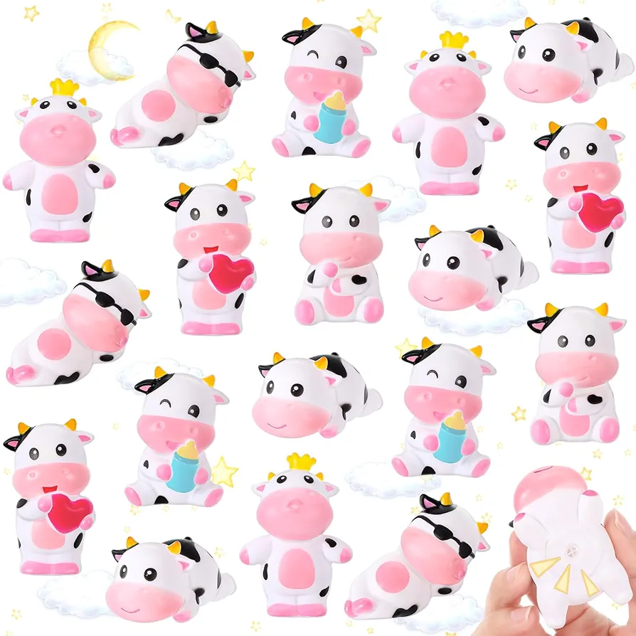 36 Pcs Cute Rubber Cows Bulk Squeak Floating Cow for Kids Bath Toys Rubber Animals Swimming Shower Bathtub Toy Favors for Party Baby Shower Pool Car Dashboard Decor Carnival Gift