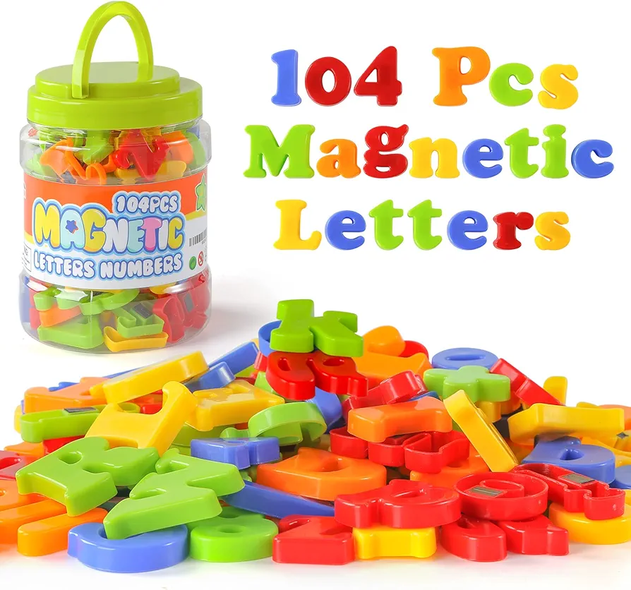 LovesTown 104PCS Magnetic Letters Numbers, Alphabet ABC 123 Fridge Magnets Plastic Educational Toy Set for Preschool Learning Spelling Counting Uppercase Lowercase Math Symbols for Toddlers Kids