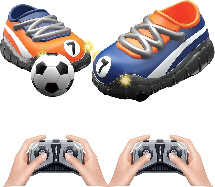 2.4G Remote Control Car RC Football Soccer Shoes Car with LED Lights Kids Interactive Educational Toys (Orange&Blue-Set of Two Cars)