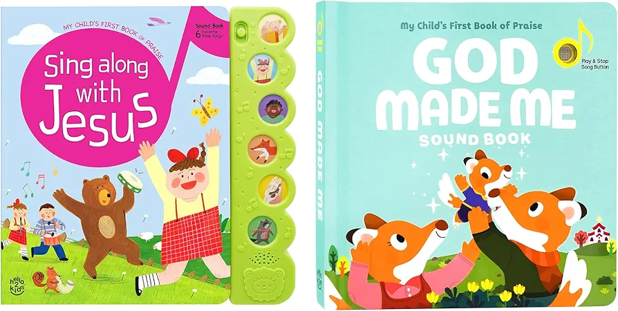 Sing Along with Jesus and God Made Me - Bundle of 2 Books - Christian Sound Books for Toddlers 1-3 | 6 Bible Songs & Illustrations per Book, Musical Toys | Baptism Gifts for Toddlers