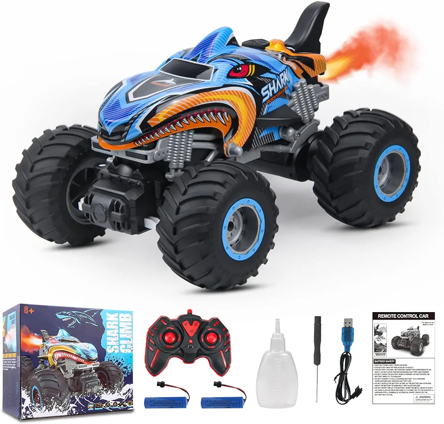 1:16, 2.4 GHz All Terrain Monster Truck, RC Truck 2 Rechargeable Batteries for 80 Mins Play, Spray Remote Control Car for Boys 8-12 and Girls or Adult, MK724A