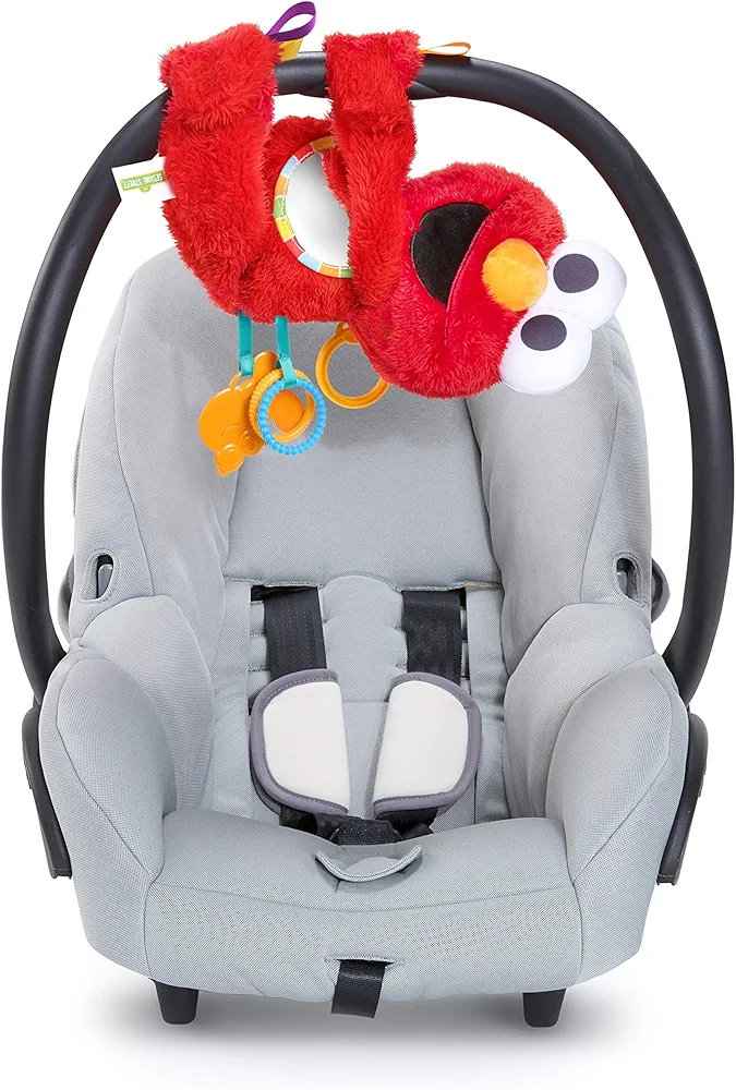 Bright Starts Sesame Street Elmo Travel Buddy Plush Take-Along Stroller or Carrier Toy, Ages 0-12 Months