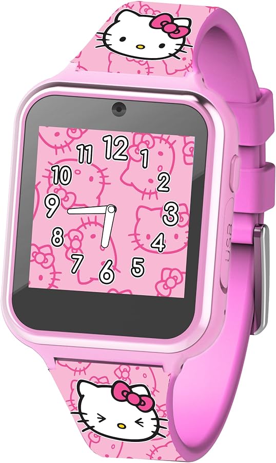 Accutime Hello Kitty Pink Educational Learning Touchscreen Kids Smart Watch - Toy for Girls, Boys, Toddlers - Selfie Cam, Learning Games, Alarm, Calculator (Model: HK4185)