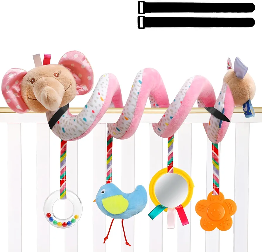 Baby Car Seat Toys Activity Stroller Toy for Boys Girls 0 3 6 9 10 12 Months, Spiral Hanging Plush Toys,Baby Shower Thank You Gift