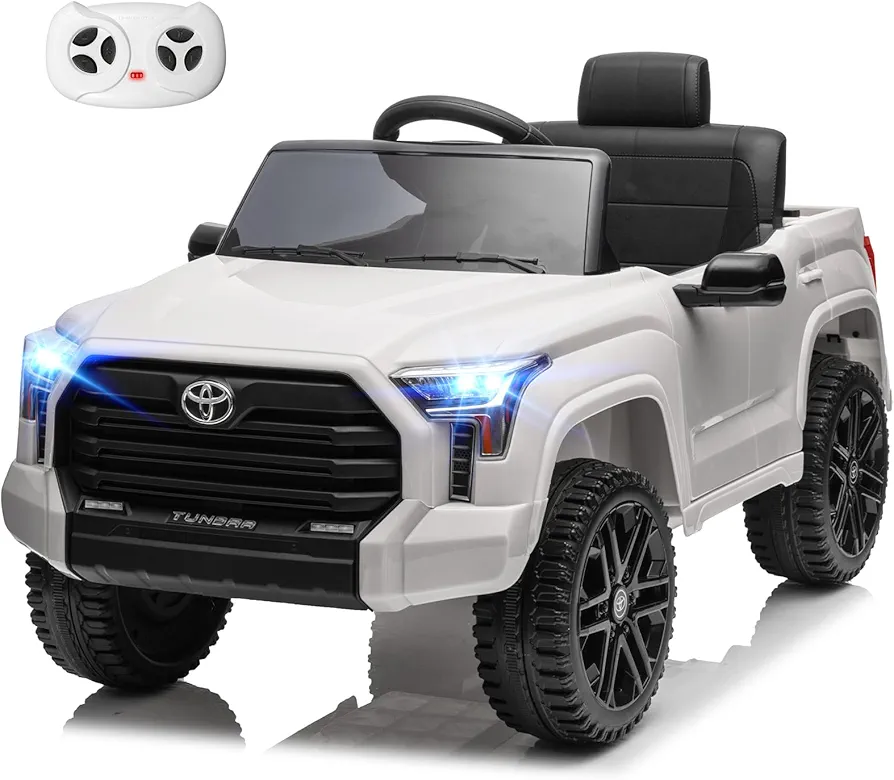 Licensed Toyota Tundra Kids Electric Ride on Car 12V 7Ah Battery Electric Truck Trunk Remote Control Bluetooth Music MP3 Player 4 Wheel Full Suspension Gift for Boys Girls-White