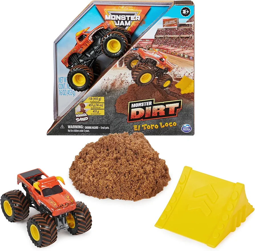 Monster Jam, El Toro Loco Monster Dirt 1lb Playset with Official 1:64 Scale Die-Cast Monster Truck, Kids Toys for Boys Ages 3 and up