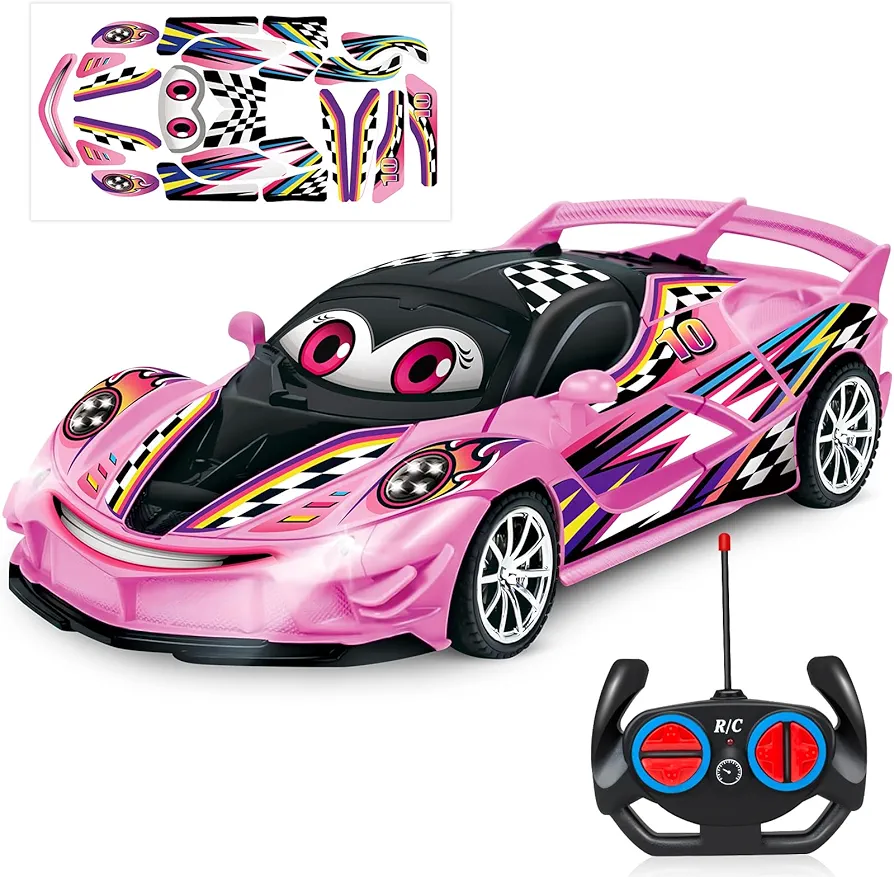 Remote Control Car for Kids Boys Girls Toys Age 3 4 5 6 7 8-12 Years, Hobby RC Racing Cars Toys with Cool Led Lights Christmas Birthday Gifts-Pink