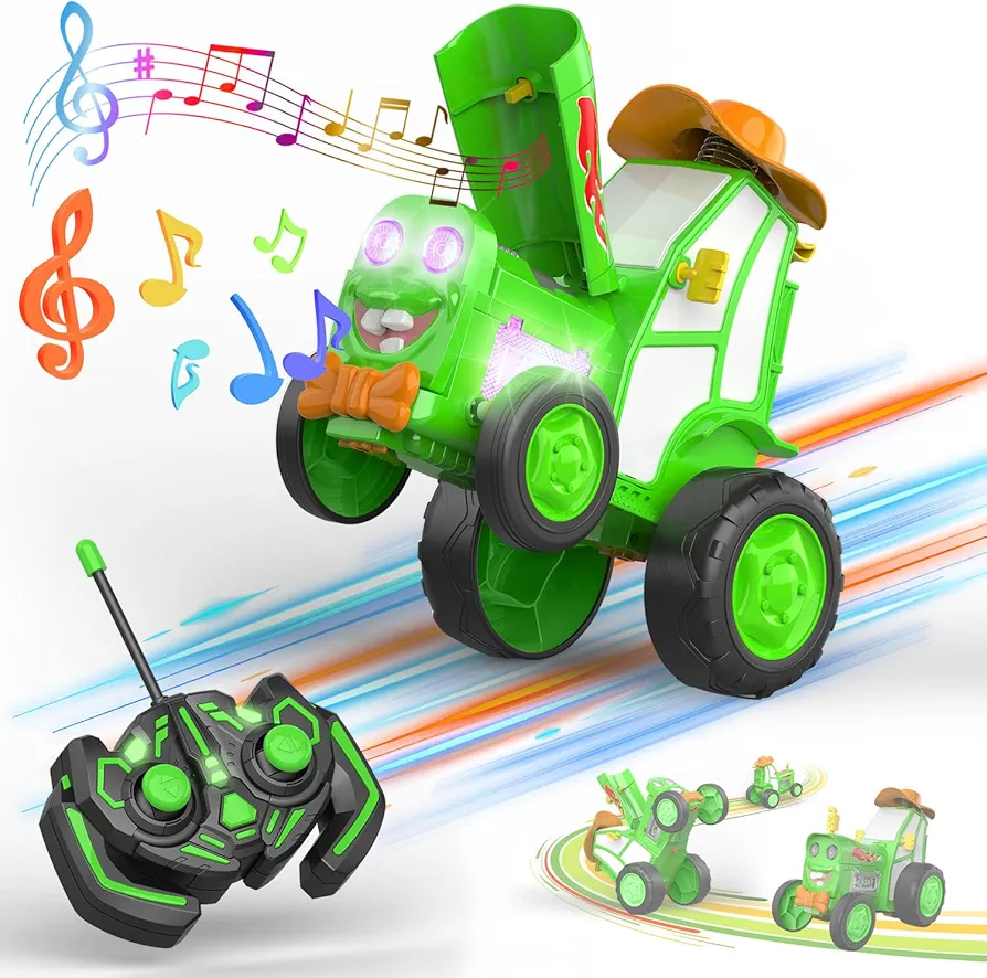 Crazy Jumping Car Toys, Remote Control Car for Kids, Boy Toys Stunt Car with LED Light Music, Rechargeable RC Car, Birthday Easter Gifts for 3 4 5 6 7 8-12 Year Old Boys Girls Kids(Green)