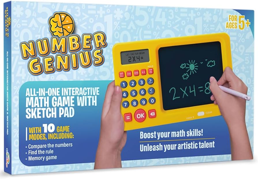 CoolToys Number Genius - Interactive Electronic Math Game with Sketch Pad - Educational Math Learning Games for Kids: Addition, Subtraction, Multiplication, Division, Number Comparison&Logic - Yellow