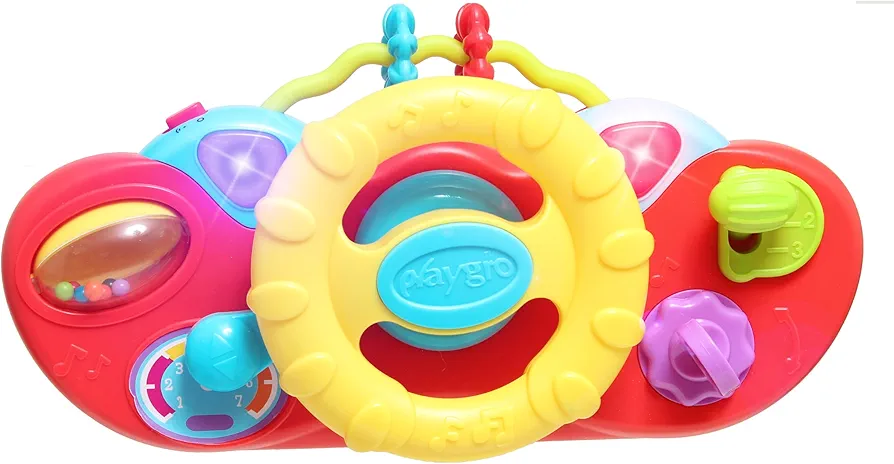 Playgro Drive & Go Steering Wheel Toy - Interactive Toddler Toy for Car Seat, 1 to 3 Years - Enhances Motor Skills, Role Play, & Active Learning - Baby Car Seat Toys with Lights, Sounds, & STEAM