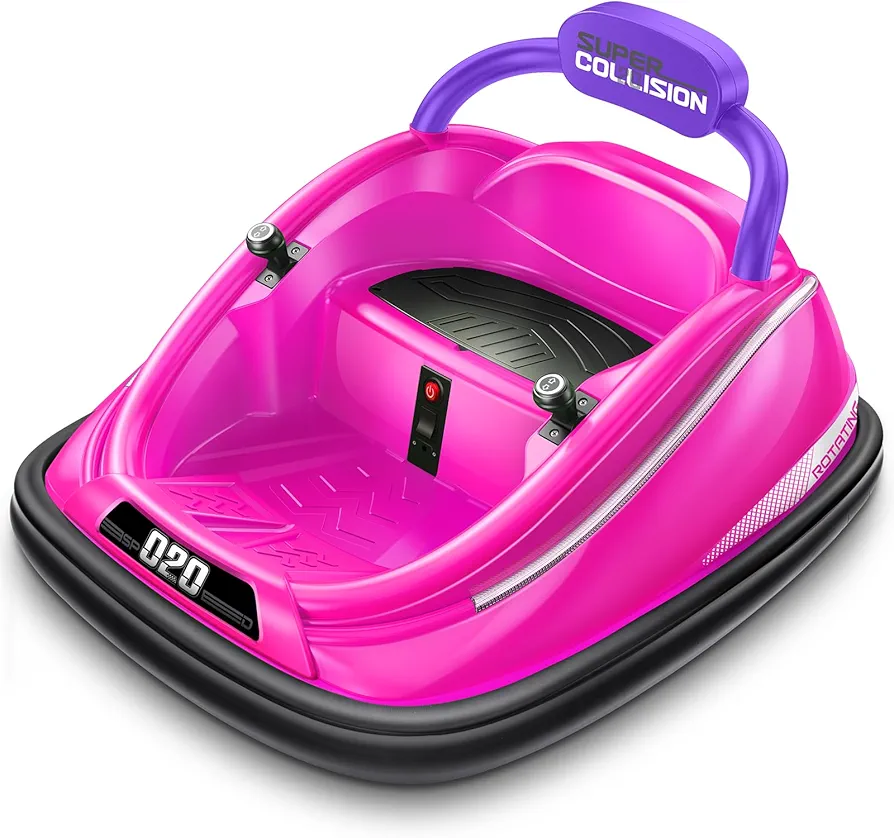 Kids Bumper Car 12V, Toddlers Ride on Car with Remote Control, Baby Electric Bumper Car with 360 Degree Spin, LED Lights, Music, Bluetooth, Toy Gifts for 3-5 Years Old, Pink