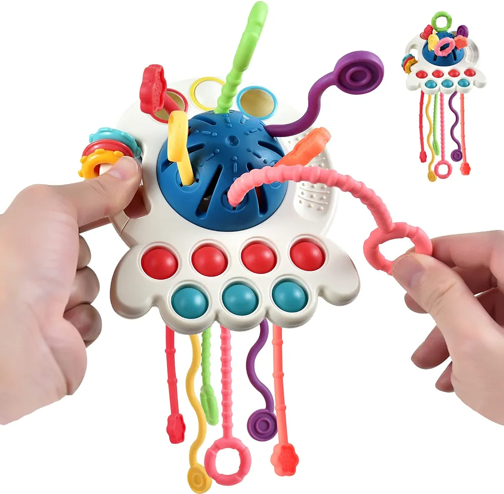 Baby Toys 6-12-18 Months Baby Sensory Toys Silicone Pull String Toys Montessori Toys for Toddlers