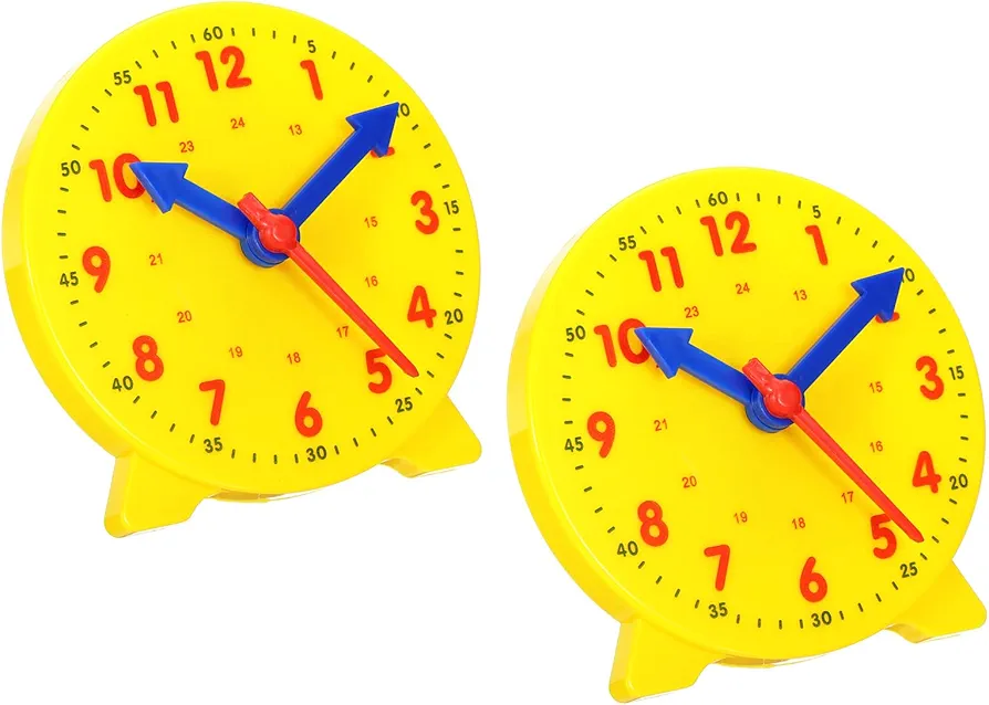 PATIKIL 4 inch Teaching Clock, 2 Pack Learn Clock Learning Tell Time Analog Clock Demonstration Clock 24 Hour 3 Pointers Geared Movement for Classroom Teacher, Yellow