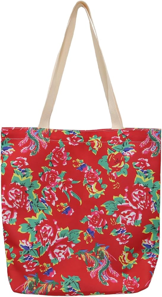 Women's Bag Red Printing Oxford Fabric Tote Bag Reusable and Foldable