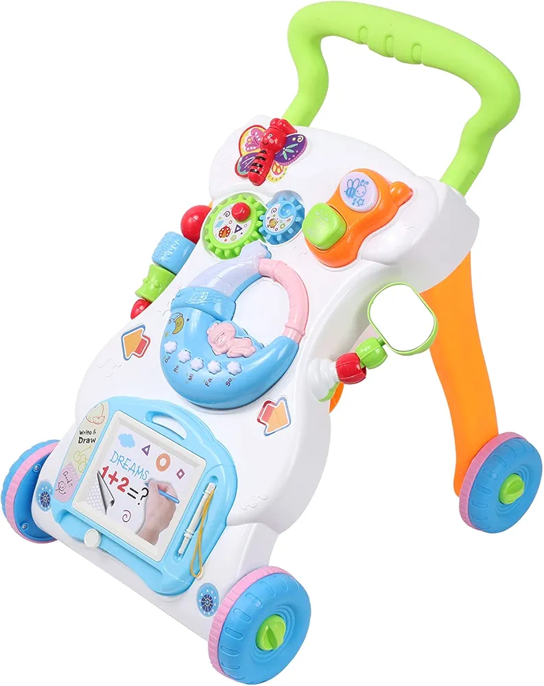 2 in 1 Sit to Stand Baby Walker with Music and Light, Push Toys for Toddlers 1-3 for Learning to Walk, Baby Walking Toys 6 to 12 Months for Infants Babies Toddlers Boys Girls