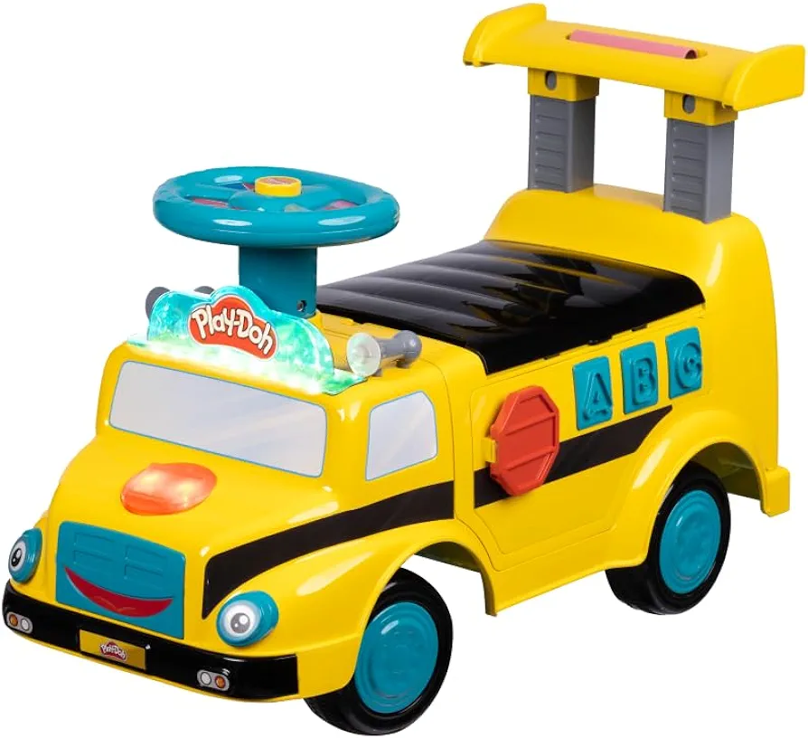 Play-Doh Activity School Bus - Push and Ride On Toy Car for Kids Up to 44 Lbs, Lights and Sounds. includes Shape and Number Cutters, Play Doh Set, Kids Ride On Toy, Push Car for Girls and Boys