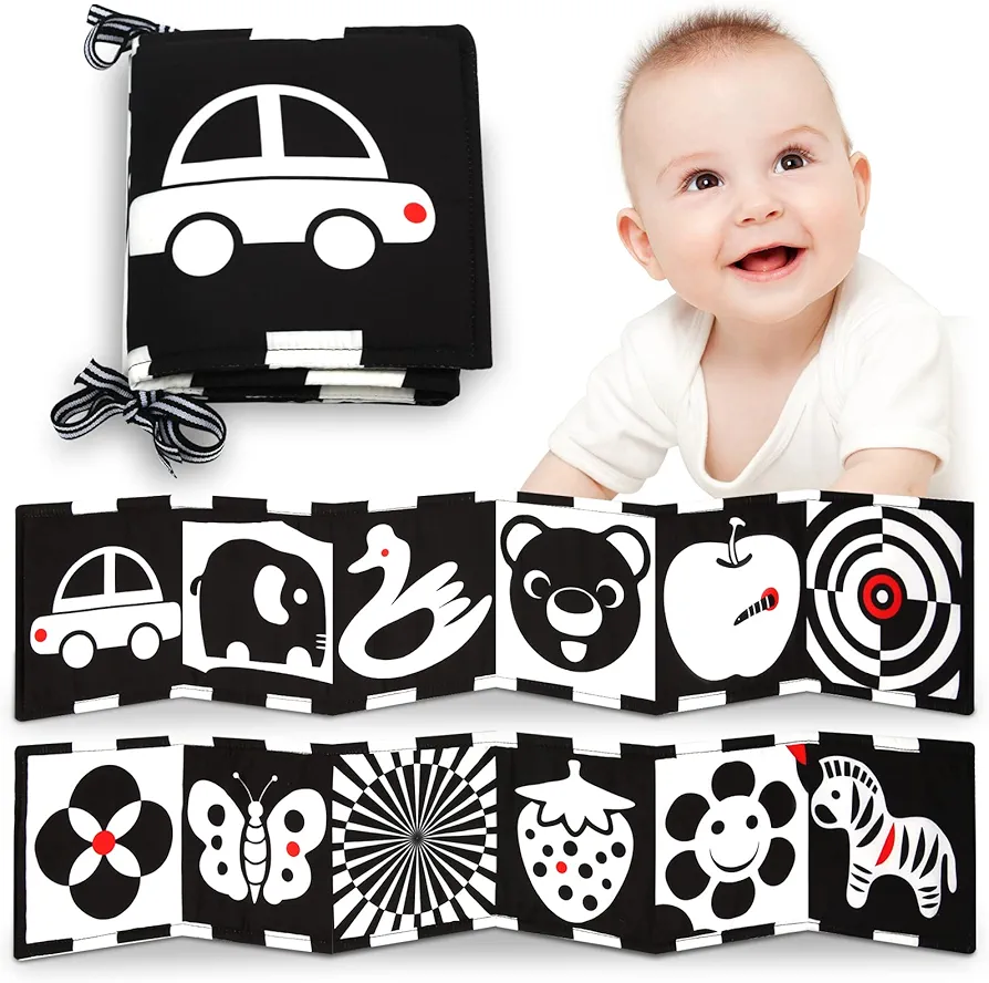 Baby Toys 0-12 Months Black and White High Contrast Baby Books Sensory Toys Early Education Infant Tummy Time Toys Car Seat Stroller Infant Toys Boys Girls Newborn Gift 0-3-6-12 Months