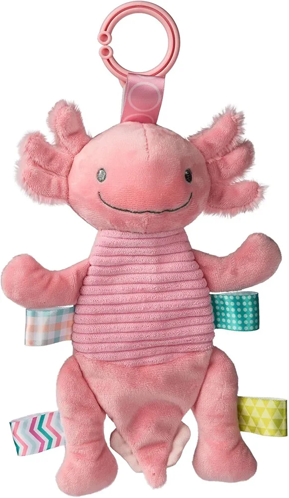 Taggies Baby Rattle with Crinkle Paper Activity Toy with Sensory Tags, 9-Inches, Lizzy Pink Axolotl