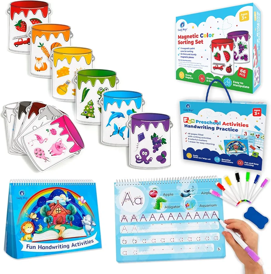 Simply magic 48 PGS Handwriting Book & 66 PCS Magnetic Color Sorting Set for Kids