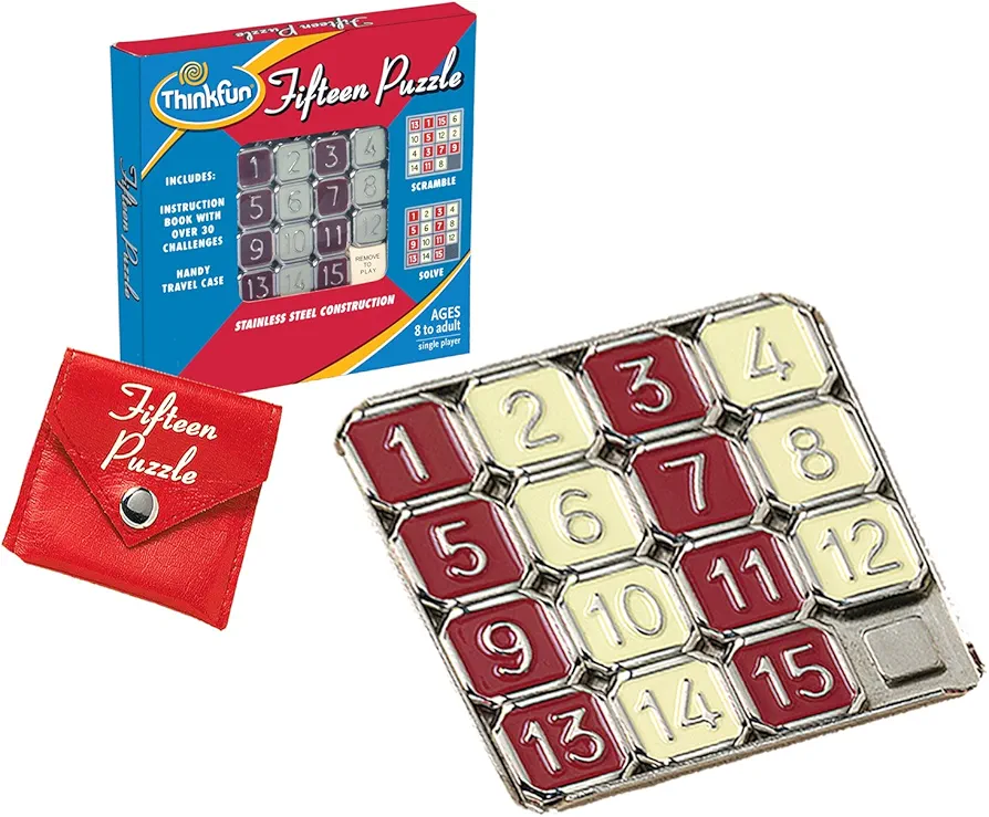 ThinkFun Fifteen Puzzle - Classic Brain Teaser Game | Ideal for Travel | Enhances Cognitive Skills | Perfect for Ages 8 and Up