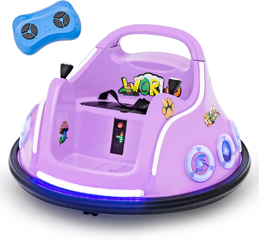 HONEY JOY 12V Toddler Bumper Car, Battery Powered Baby Ride on Bumper Car, Dual Joysticks, Flashing LED Light & Music, Electric Vehicle Ride on Toys w/Remote Control, Gift for Boys Girls (Purple)