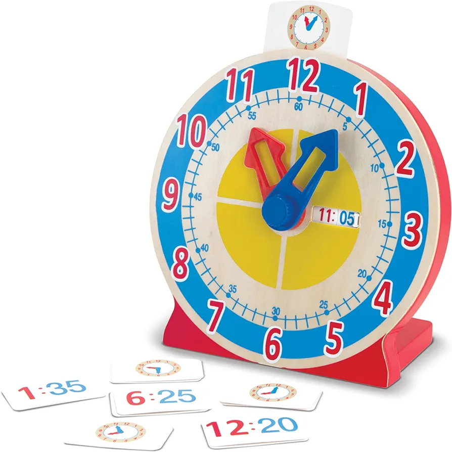 Melissa & Doug Turn & Tell Wooden Clock - Educational Toy With 12+ Reversible Time Cards , Red