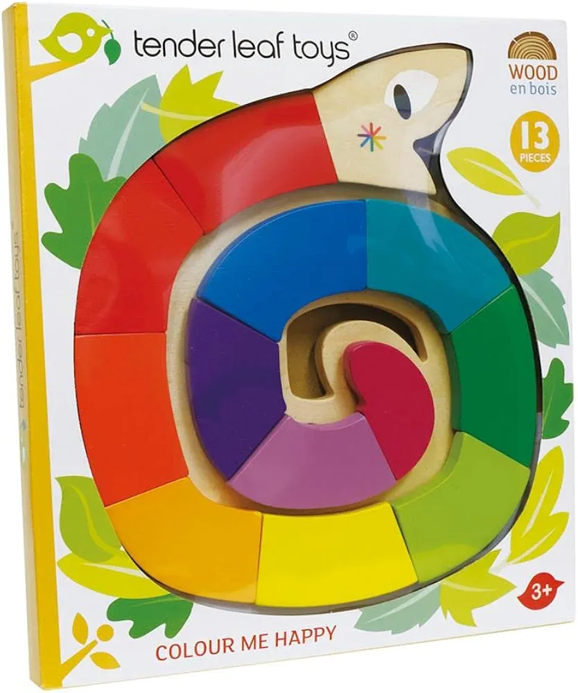 Tender Leaf Toys - Colour Me Happy - 13 Pieces Educational Colour Sorting Wooden Puzzle Toy with 3 Dimensional Shapes underneath - Early Learning and Preschool Teaching Materials for Children 2+