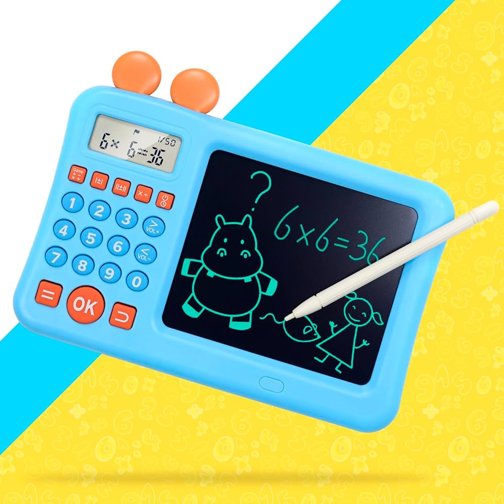 ZNZ Math Educational Kids Learning Toys with Sketch Pad,Math Games for Kids Ages 6-13,Math Games Calculator Gifts for Kids :Addition,Subtraction,Multiplication,Division,Number Comparison& Logic-Blue