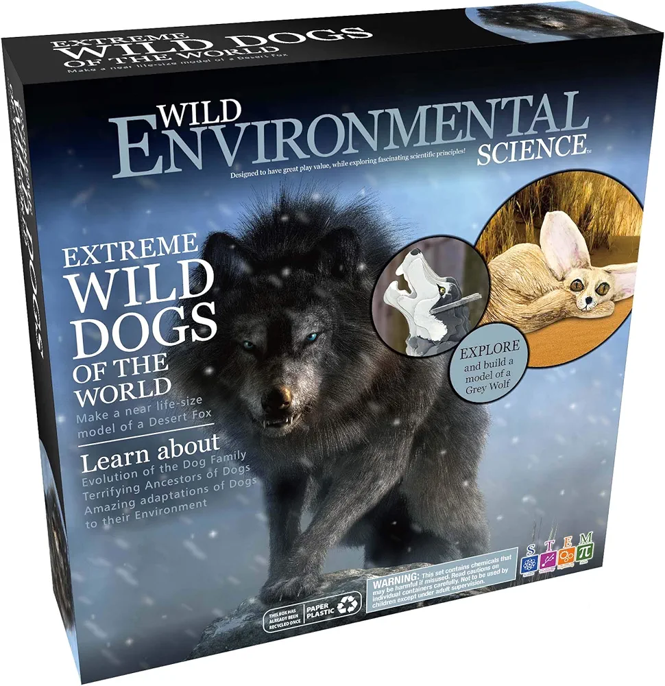 WILD ENVIRONMENTAL SCIENCE Extreme Wild Dogs of The World - for Ages 6+ - Create and Customize Models and Dioramas - Study The Most Extreme Animals