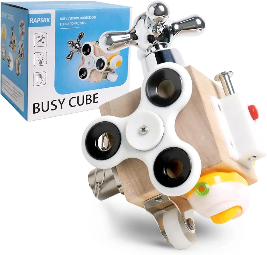 Busy Cube for Kids Sensory Busy Board Travel Toy for Toddlers 1-3 Years Old,Educational Montessori Learning Toys for Babies 18-36 Months